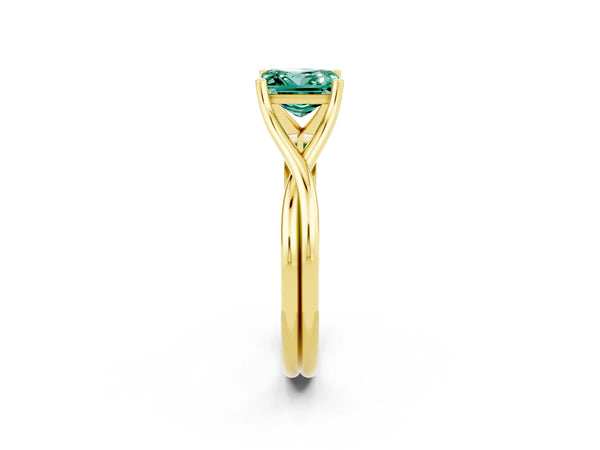 Yellow gold Princess Cut Green Sapphire Solitaire Twist Band Prong Setting Ring