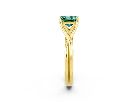 Yellow gold Princess Cut Green Sapphire Solitaire Twist Band Prong Setting Ring_72