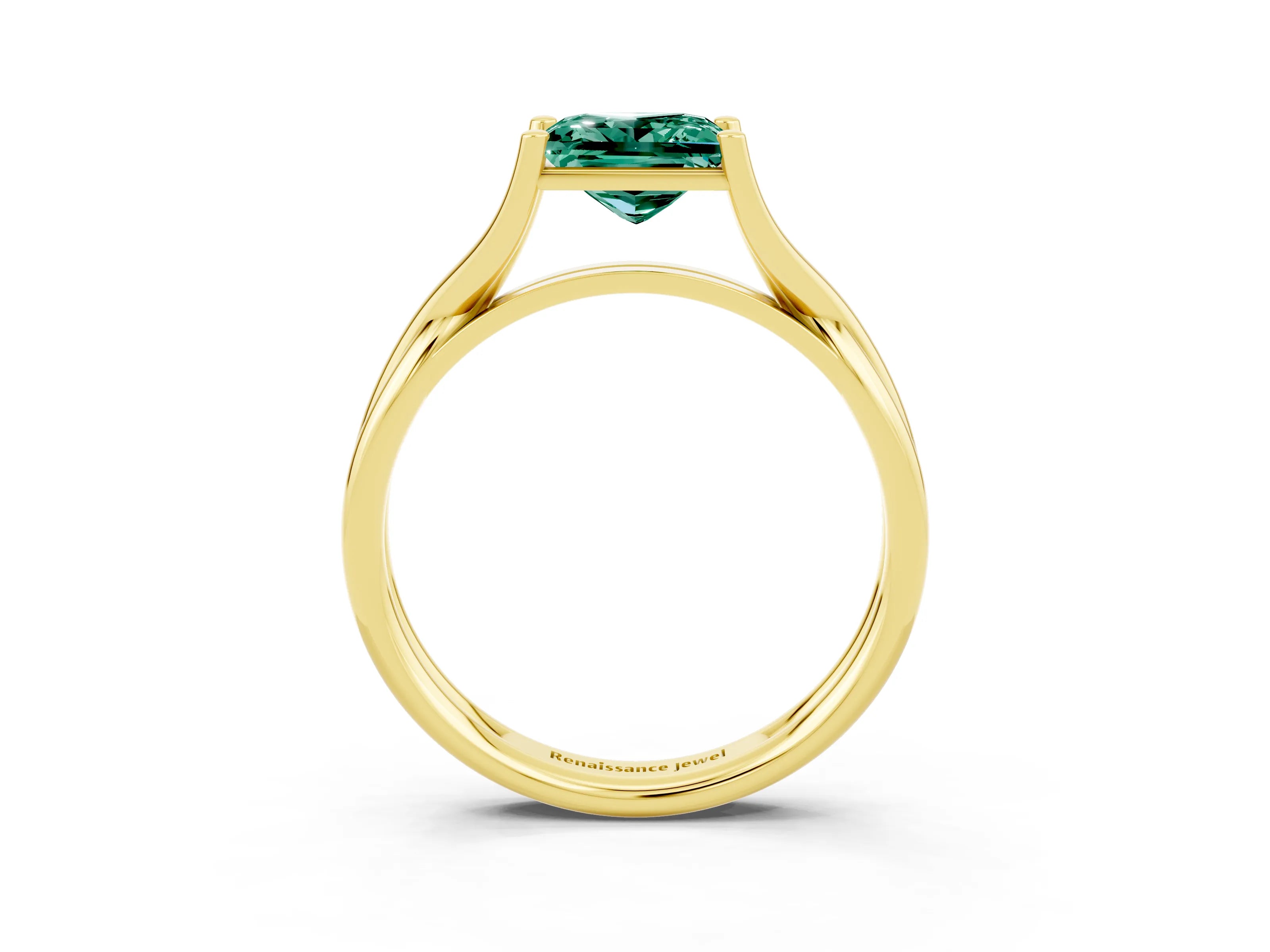 Yellow gold Princess Cut Green Sapphire Solitaire Twist Band Prong Setting Ring_73