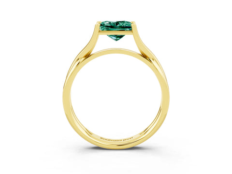 Yellow gold Princess Cut Green Sapphire Solitaire Twist Band Prong Setting Ring_73