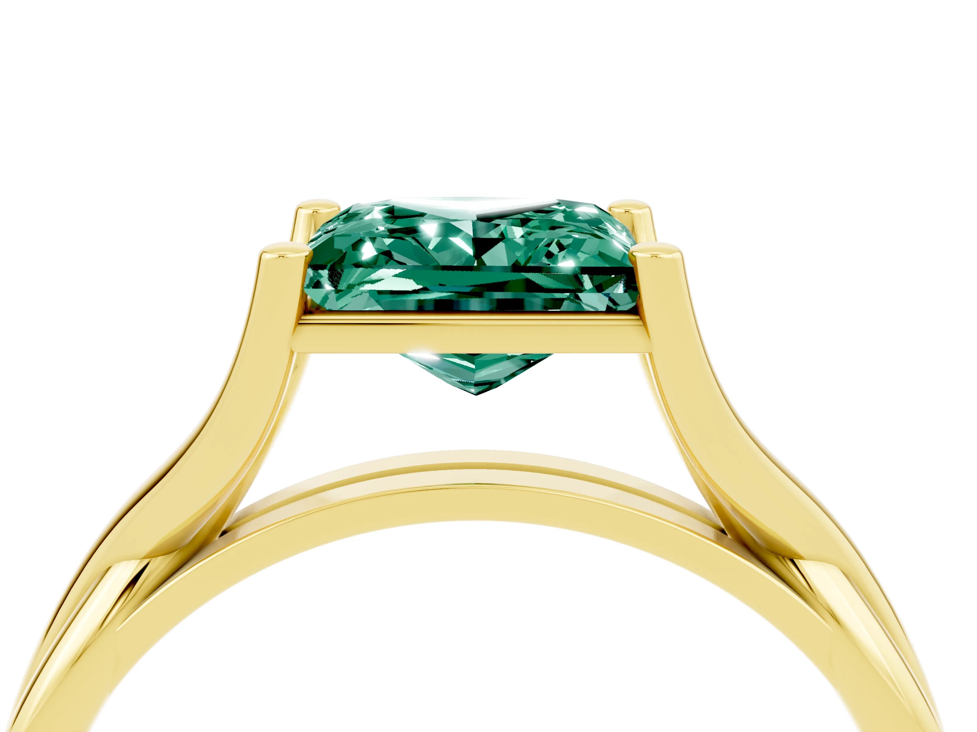 Yellow gold Princess Cut Green Sapphire Solitaire Twist Band Prong Setting Ring_74