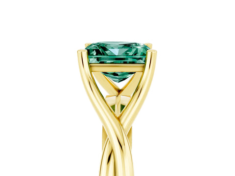 Yellow gold Princess Cut Green Sapphire Solitaire Twist Band Prong Setting Ring_75