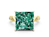 Yellow gold Princess Cut Green Sapphire Solitaire Twisted Band with Round  Accents and Prong Setting_12