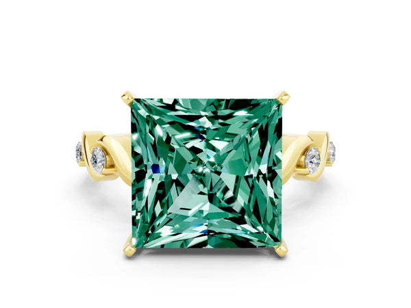 Yellow gold Princess Cut Green Sapphire Solitaire Twisted Band with Round  Accents and Prong Setting
