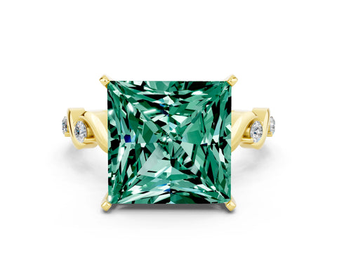 Yellow gold Princess Cut Green Sapphire Solitaire Twisted Band with Round  Accents and Prong Setting_12