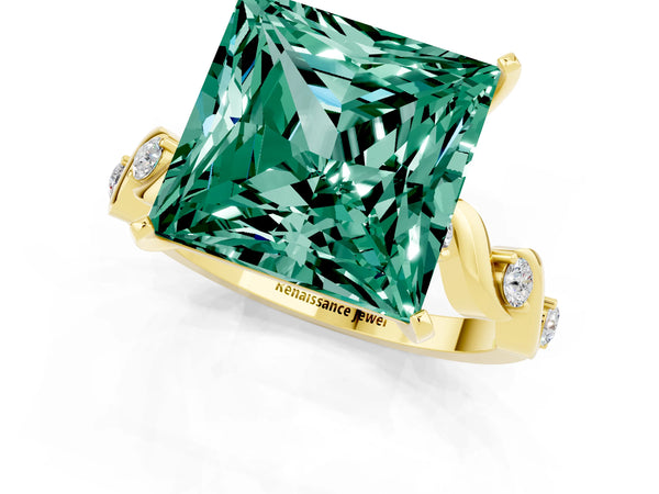 Yellow gold Princess Cut Green Sapphire Solitaire Twisted Band with Round  Accents and Prong Setting