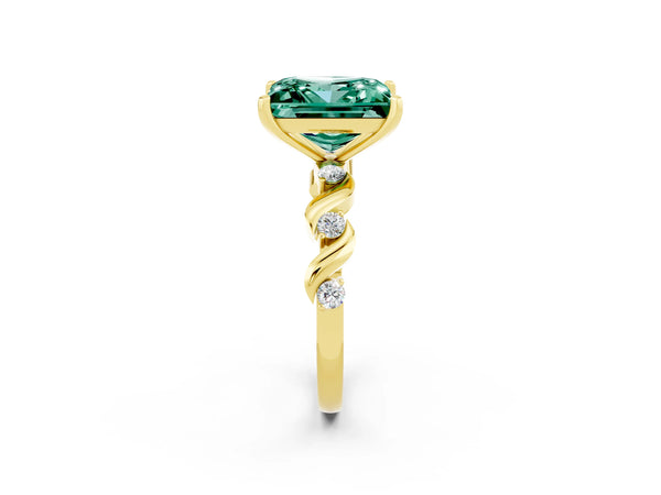 Yellow gold Princess Cut Green Sapphire Solitaire Twisted Band with Round  Accents and Prong Setting
