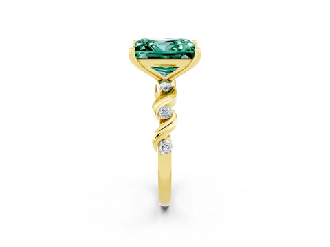 Yellow gold Princess Cut Green Sapphire Solitaire Twisted Band with Round  Accents and Prong Setting_14