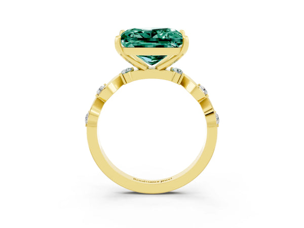 Yellow gold Princess Cut Green Sapphire Solitaire Twisted Band with Round  Accents and Prong Setting