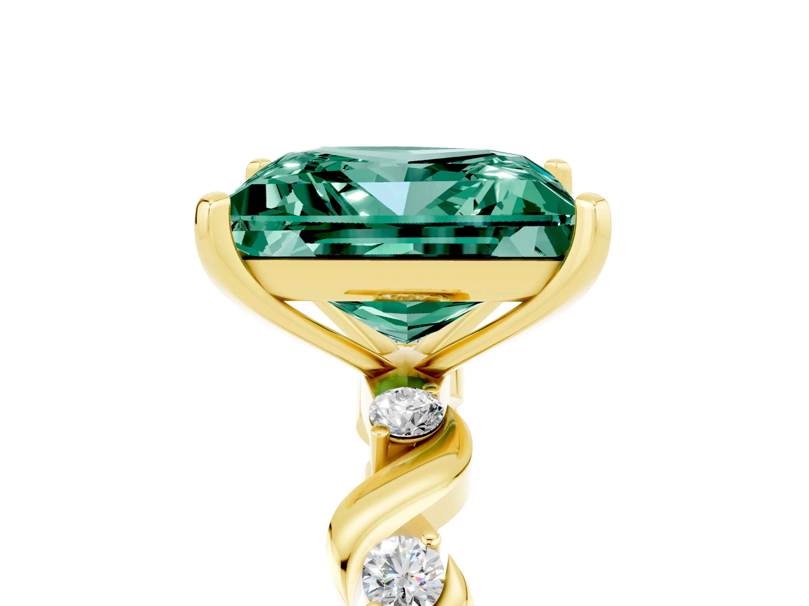 Yellow gold Princess Cut Green Sapphire Solitaire Twisted Band with Round  Accents and Prong Setting_17