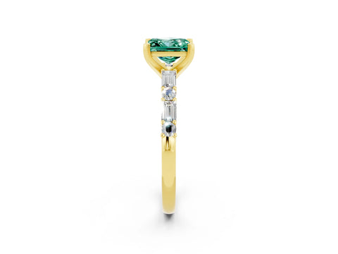 Yellow gold Princess Cut Green Sapphire Solitaire with Side Baguettes and Channel Set Band_2
