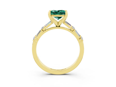 Yellow gold Princess Cut Green Sapphire Solitaire with Side Baguettes and Channel Set Band_3