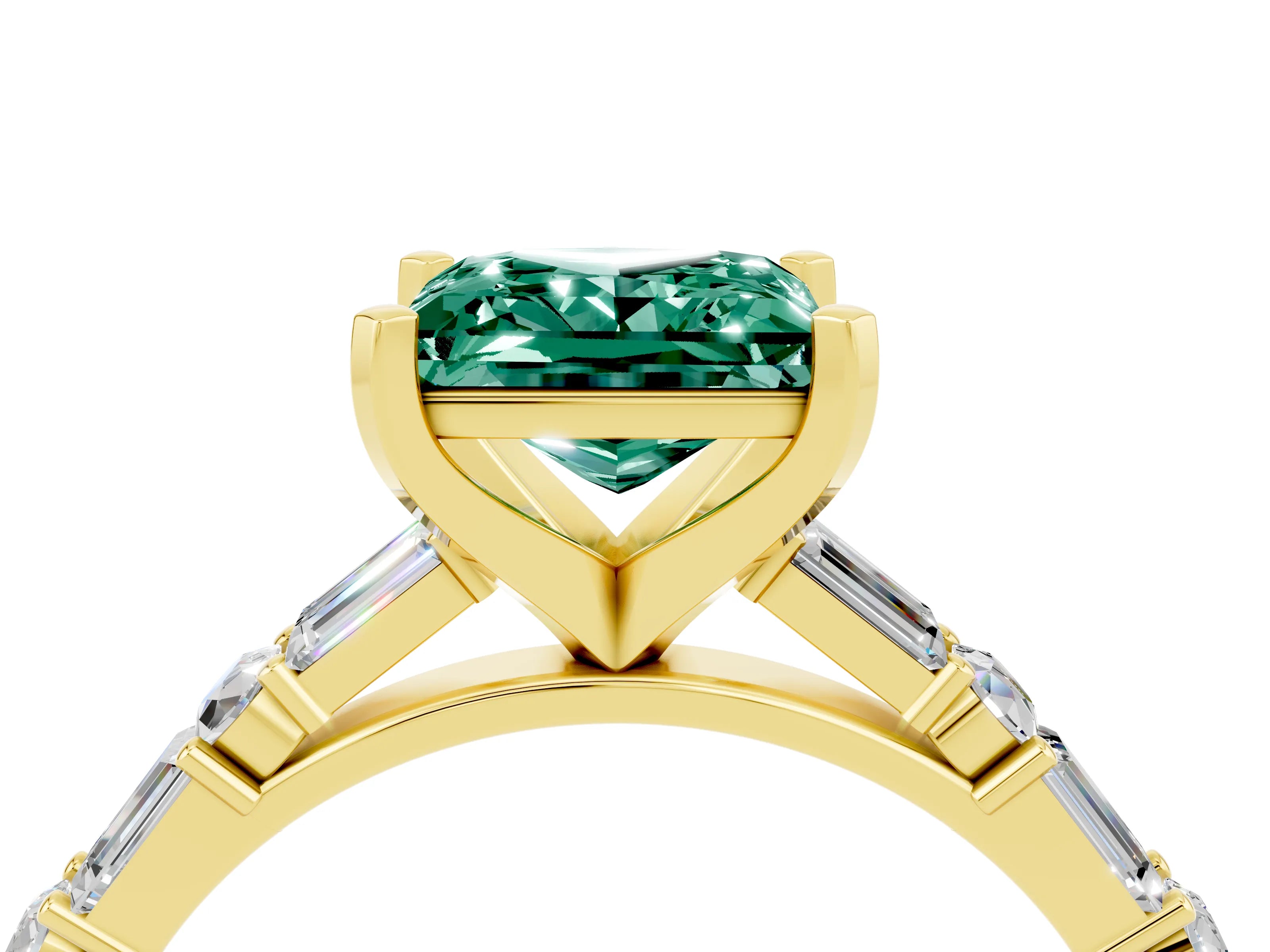 Yellow gold Princess Cut Green Sapphire Solitaire with Side Baguettes and Channel Set Band_4