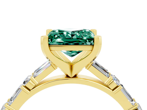 Yellow gold Princess Cut Green Sapphire Solitaire with Side Baguettes and Channel Set Band_4