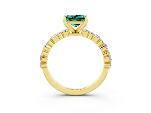 Yellow gold Princess Cut Green Sapphire Solitaire with Side Stones, Pave Band, Four-Prong Setting_39