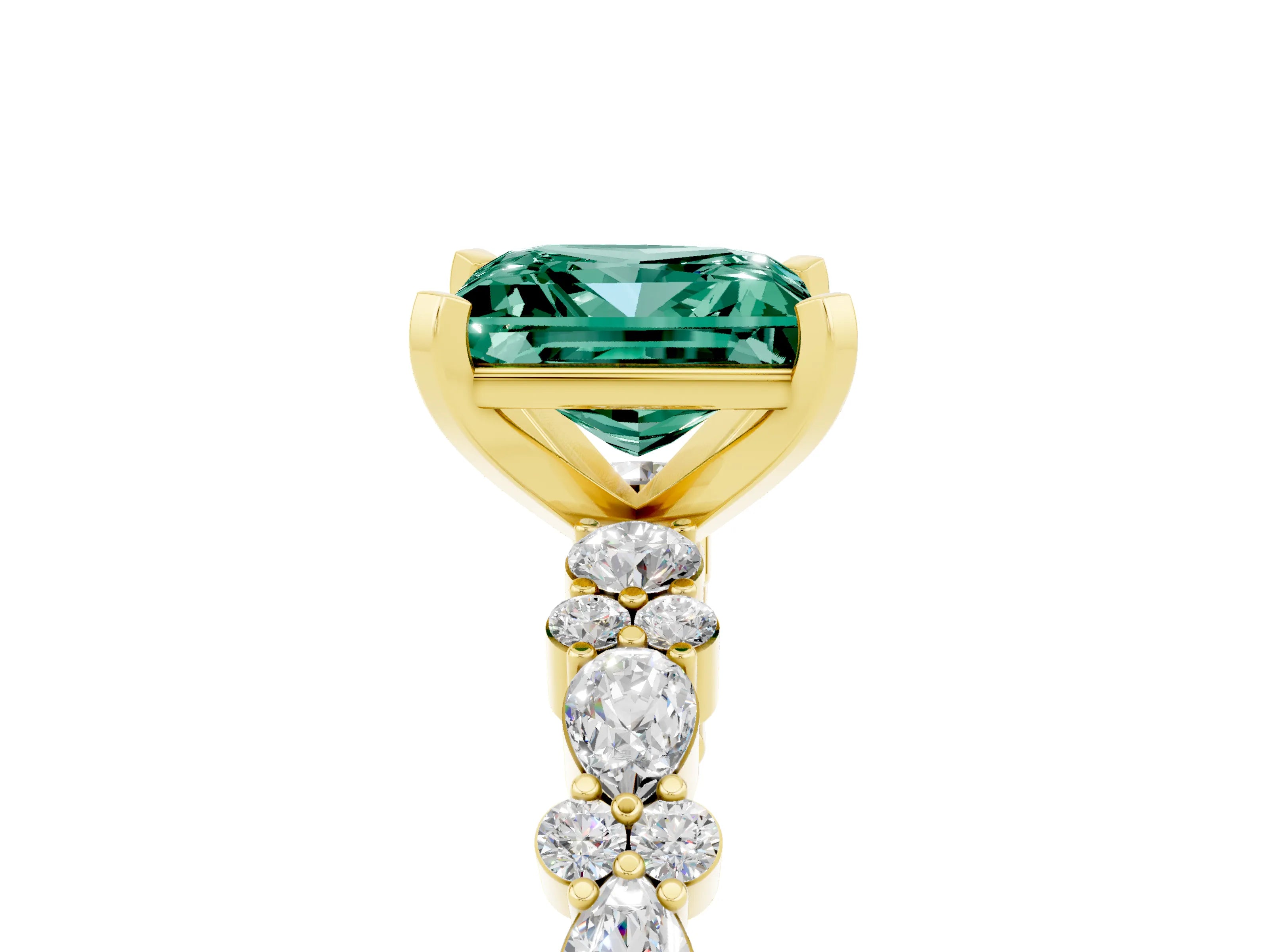 Yellow gold Princess Cut Green Sapphire Solitaire with Side Stones, Pave Band, Four-Prong Setting_41