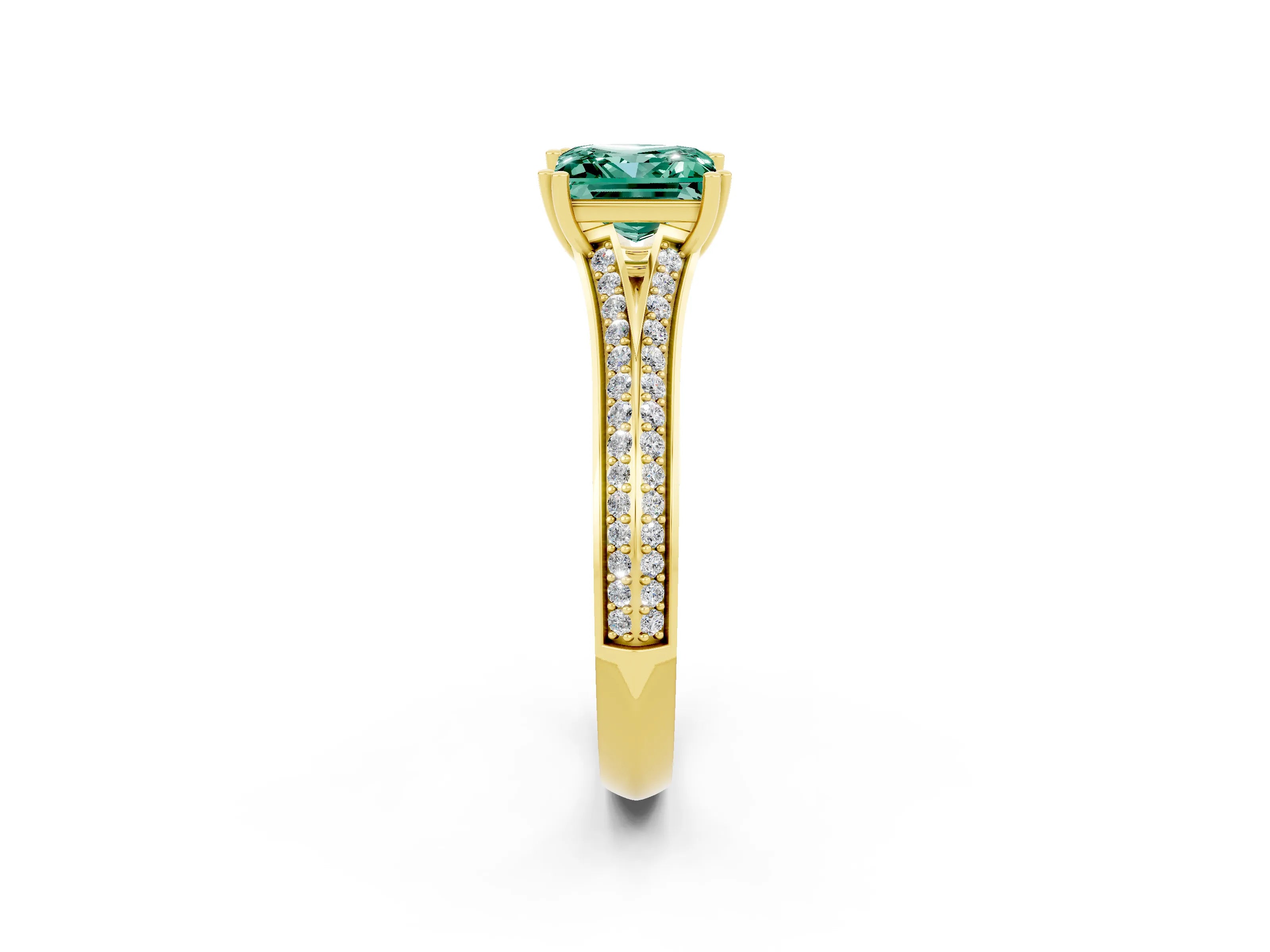 Yellow gold Princess Cut Green Sapphire Split Shank Engagement Ring with Pavé Band_2