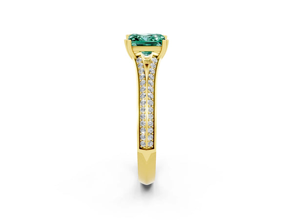 Yellow gold Princess Cut Green Sapphire Split Shank Engagement Ring with Pavé Band