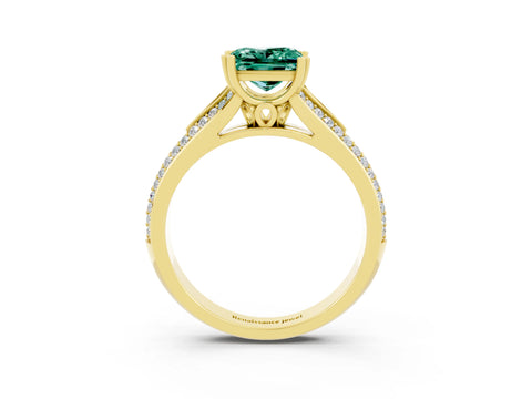Yellow gold Princess Cut Green Sapphire Split Shank Engagement Ring with Pavé Band_3