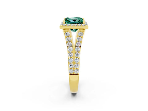 Yellow gold Princess Cut Green Sapphire Split Shank Halo Ring with Four-Prong Setting_14