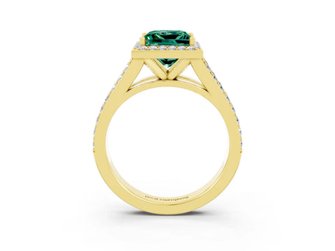 Yellow gold Princess Cut Green Sapphire Split Shank Halo Ring with Four-Prong Setting_15