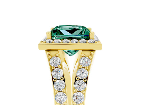 Yellow gold Princess Cut Green Sapphire Split Shank Halo Ring with Four-Prong Setting_17