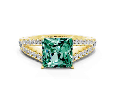 Yellow gold Princess Cut Green Sapphire Split Shank Pavé Engagement Ring with Four-Prong Setting_12