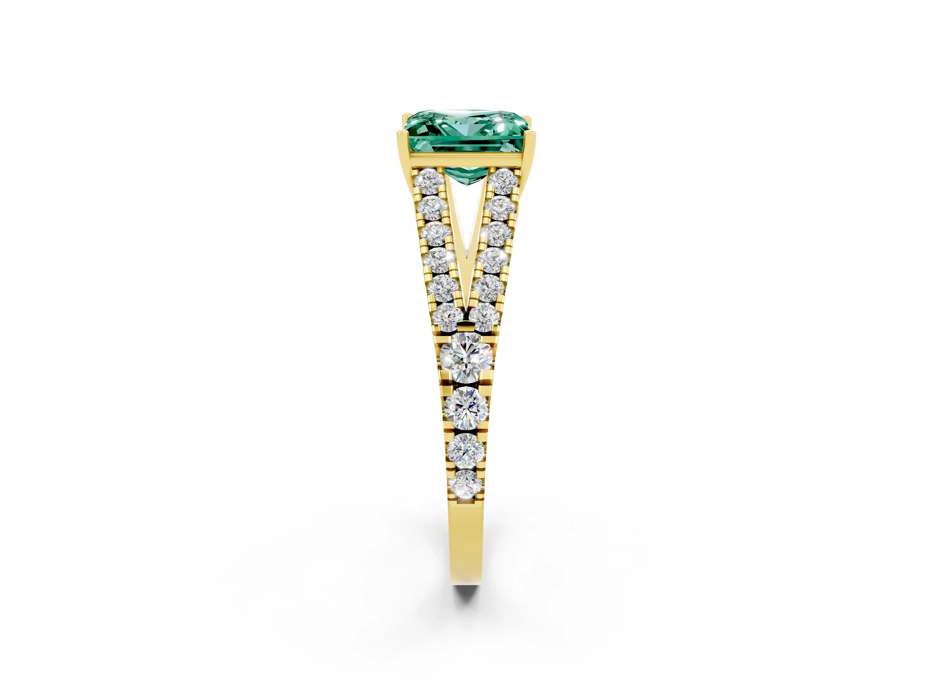 Yellow gold Princess Cut Green Sapphire Split Shank Pavé Engagement Ring with Four-Prong Setting_14