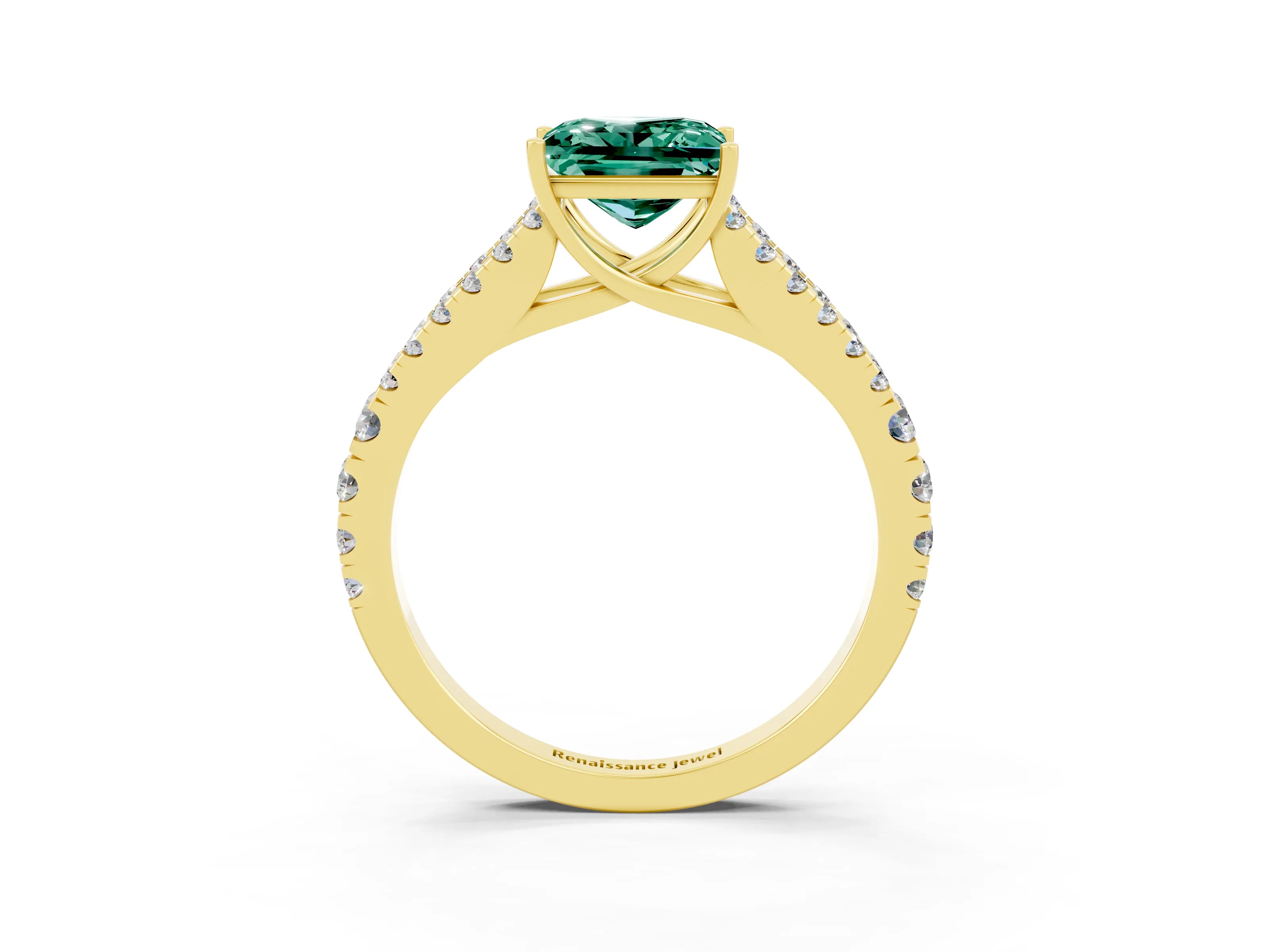 Yellow gold Princess Cut Green Sapphire Split Shank Pavé Engagement Ring with Four-Prong Setting_15
