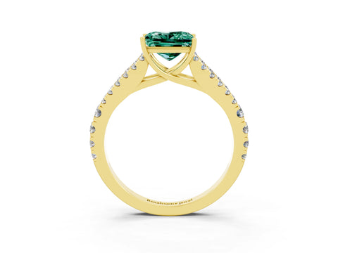 Yellow gold Princess Cut Green Sapphire Split Shank Pavé Engagement Ring with Four-Prong Setting_15