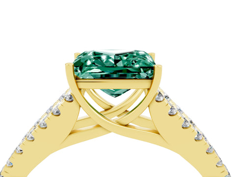 Yellow gold Princess Cut Green Sapphire Split Shank Pavé Engagement Ring with Four-Prong Setting_16