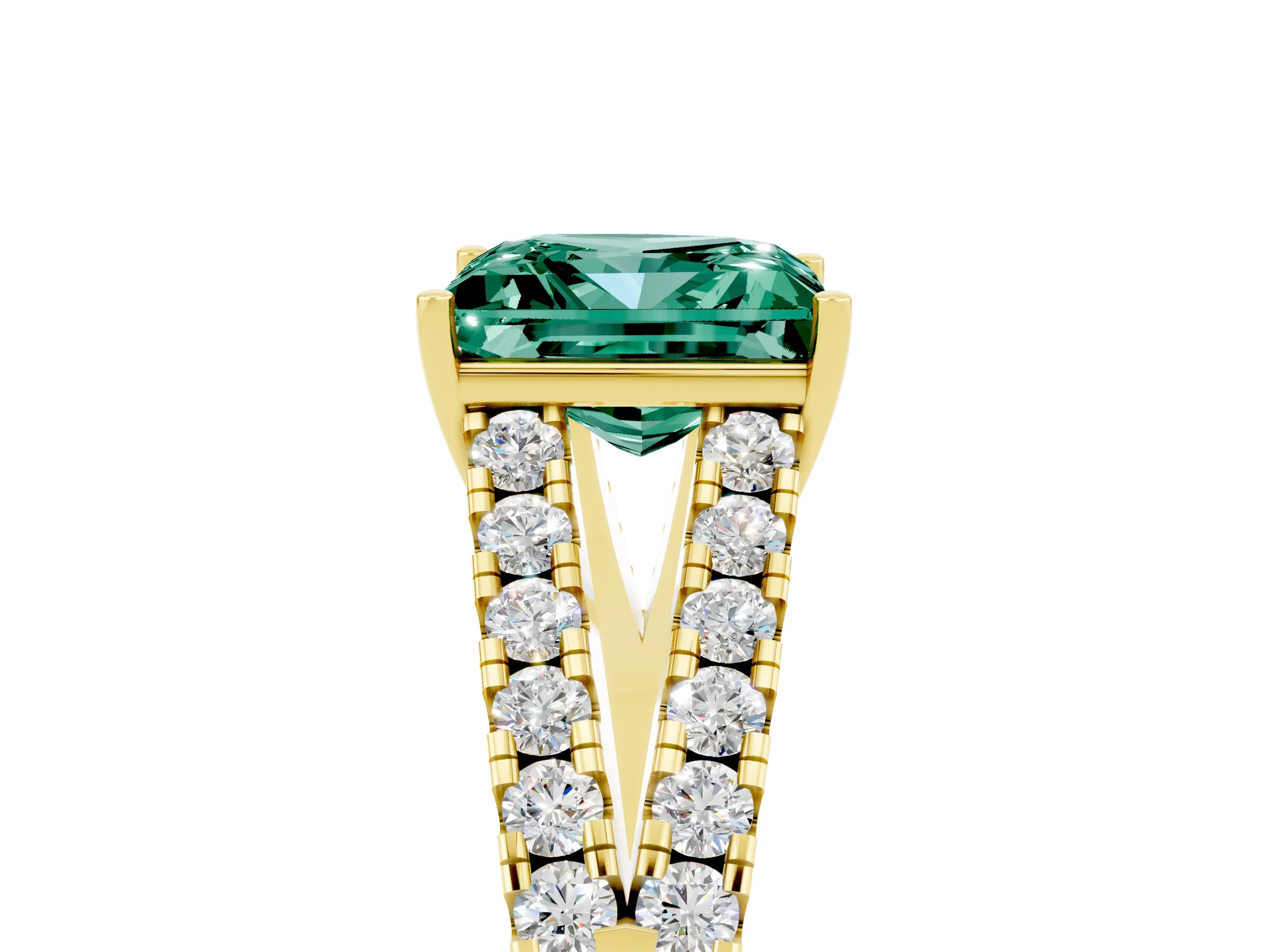 Yellow gold Princess Cut Green Sapphire Split Shank Pavé Engagement Ring with Four-Prong Setting_17