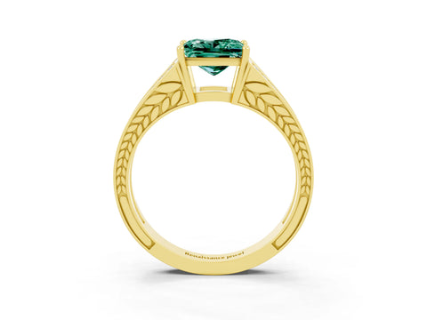 Yellow gold Princess Cut Green Sapphire Split Shank Ring with Pavé Band and Four-Prong Setting_3
