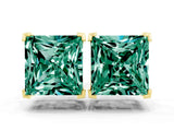 Yellow gold Princess Cut Green Sapphire Stud Earrings_12