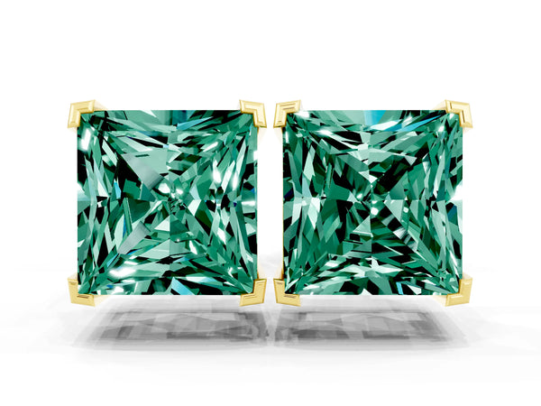 Yellow gold Princess Cut Green Sapphire Stud Earrings