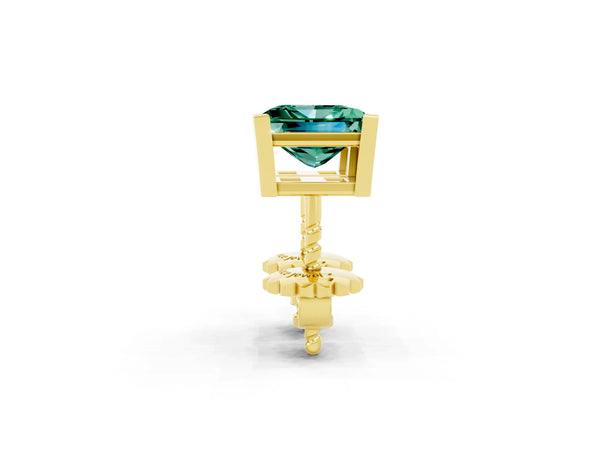 Yellow gold Princess Cut Green Sapphire Stud Earrings