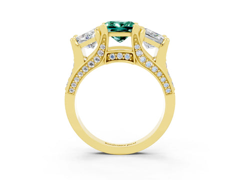 Yellow gold Princess Cut Green Sapphire Three-Stone Ring with Channel Set Band and Four-Prong Setting_3