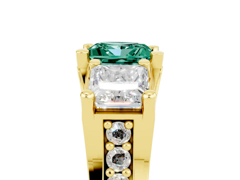 Yellow gold Princess Cut Green Sapphire Three-Stone Ring with Channel Set Band and Four-Prong Setting_5