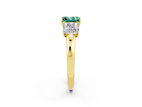 Yellow gold Princess Cut Green Sapphire Three-Stone Ring with Four-Prong Setting and Classic Band_2