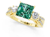 Yellow gold Princess Cut Green Sapphire Three-Stone Ring with Pavé Split Shank and Four-Prong Setting_1