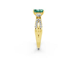 Yellow gold Princess Cut Green Sapphire Three-Stone Ring with Pavé Split Shank and Four-Prong Setting_2