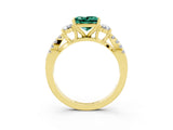 Yellow gold Princess Cut Green Sapphire Three-Stone Ring with Pavé Split Shank and Four-Prong Setting_3