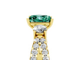 Yellow gold Princess Cut Green Sapphire Three-Stone Ring with Pavé Split Shank and Four-Prong Setting_5