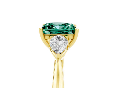 Yellow gold Princess Cut Green Sapphire Three-Stone Ring with Pear Side Stones and Four-Prong Setting_17