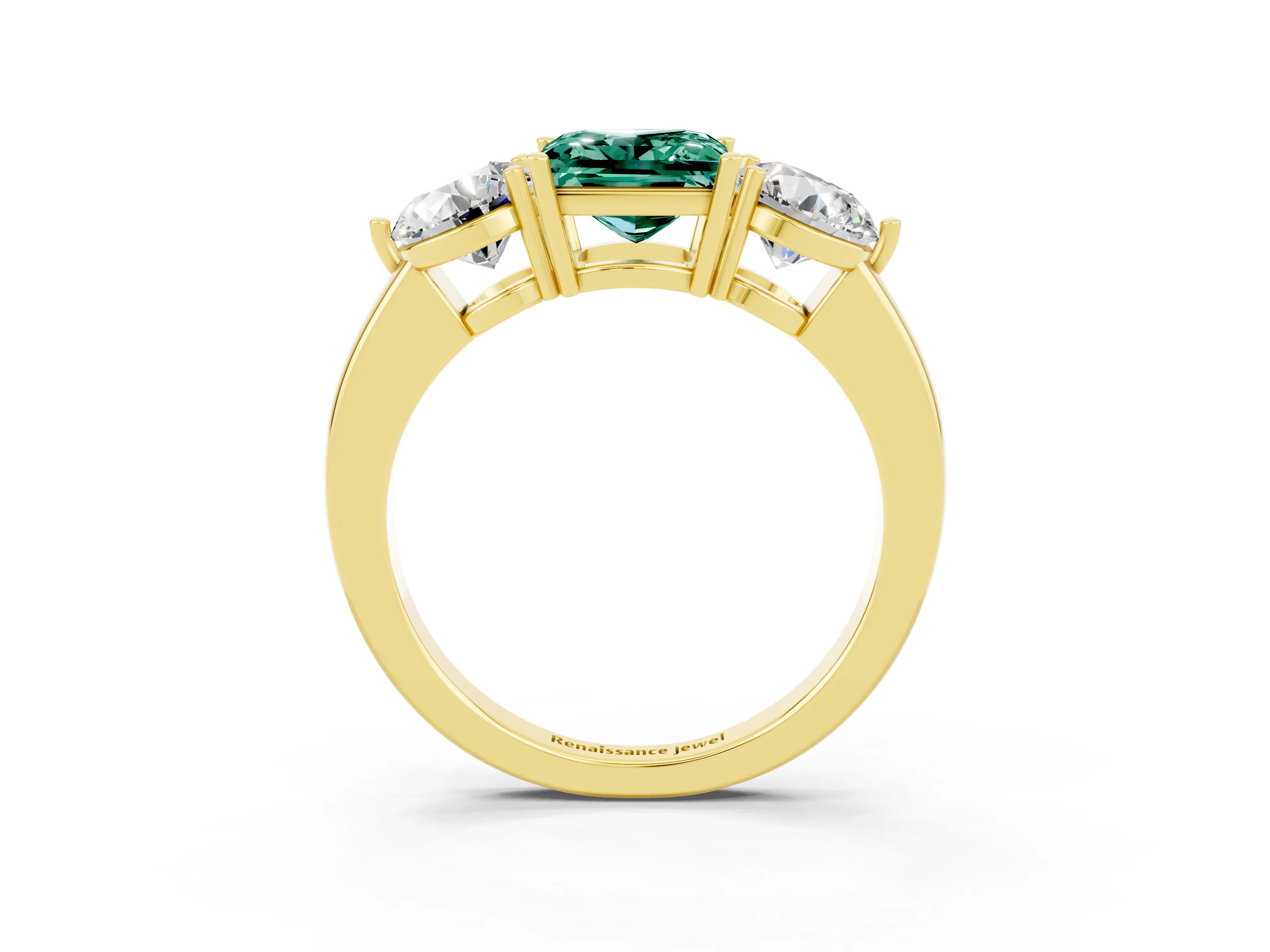 Yellow gold Princess Cut Green Sapphire Three-Stone Ring with Prong Setting and Classic Band_3