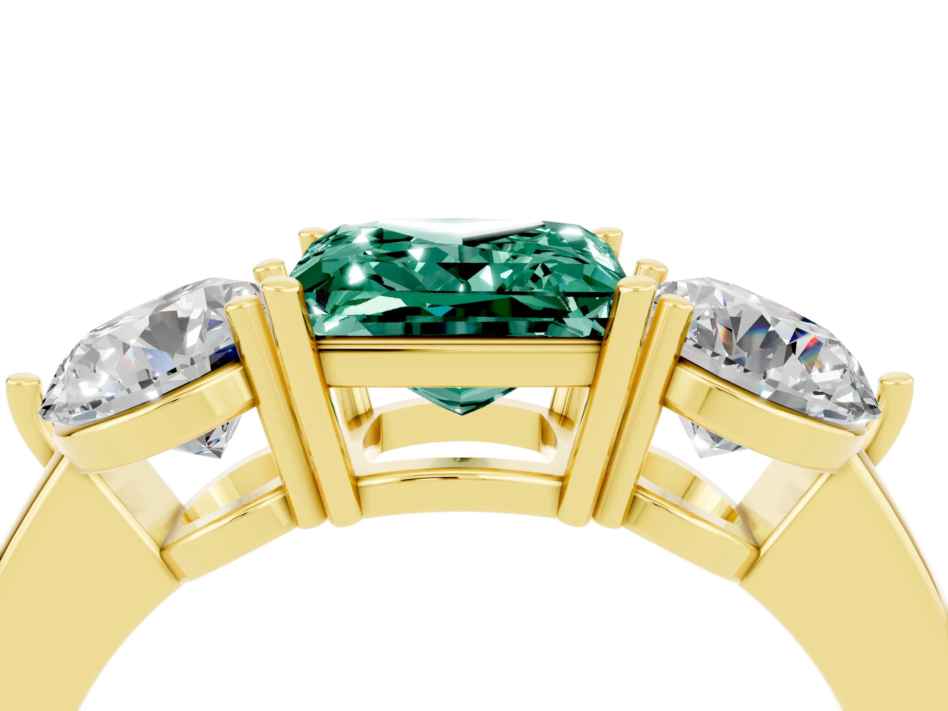 Yellow gold Princess Cut Green Sapphire Three-Stone Ring with Prong Setting and Classic Band_4