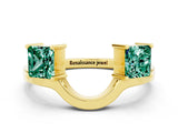 Yellow gold Princess Cut Green Sapphire Two-Stone Open Band Ring with Four-Prong Setting_6