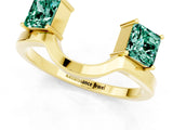 Yellow gold Princess Cut Green Sapphire Two-Stone Open Band Ring with Four-Prong Setting_7