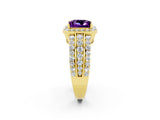 Yellow gold Princess Cut Halo Amethyst Ring with Split Shank and Four-Prong Setting_2
