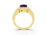 Yellow gold Princess Cut Halo Amethyst Ring with Split Shank and Four-Prong Setting_3